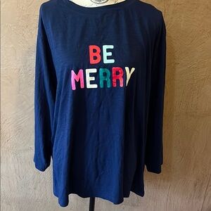 Navy Long Sleeve 'Be Merry' Top 3X NEW